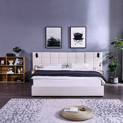 Upholstered Hydraulic Platform Bed With Storage Shelves, Reading Lamps, USB Port - The Sleep Loft - Online Mattress Showroom NYC