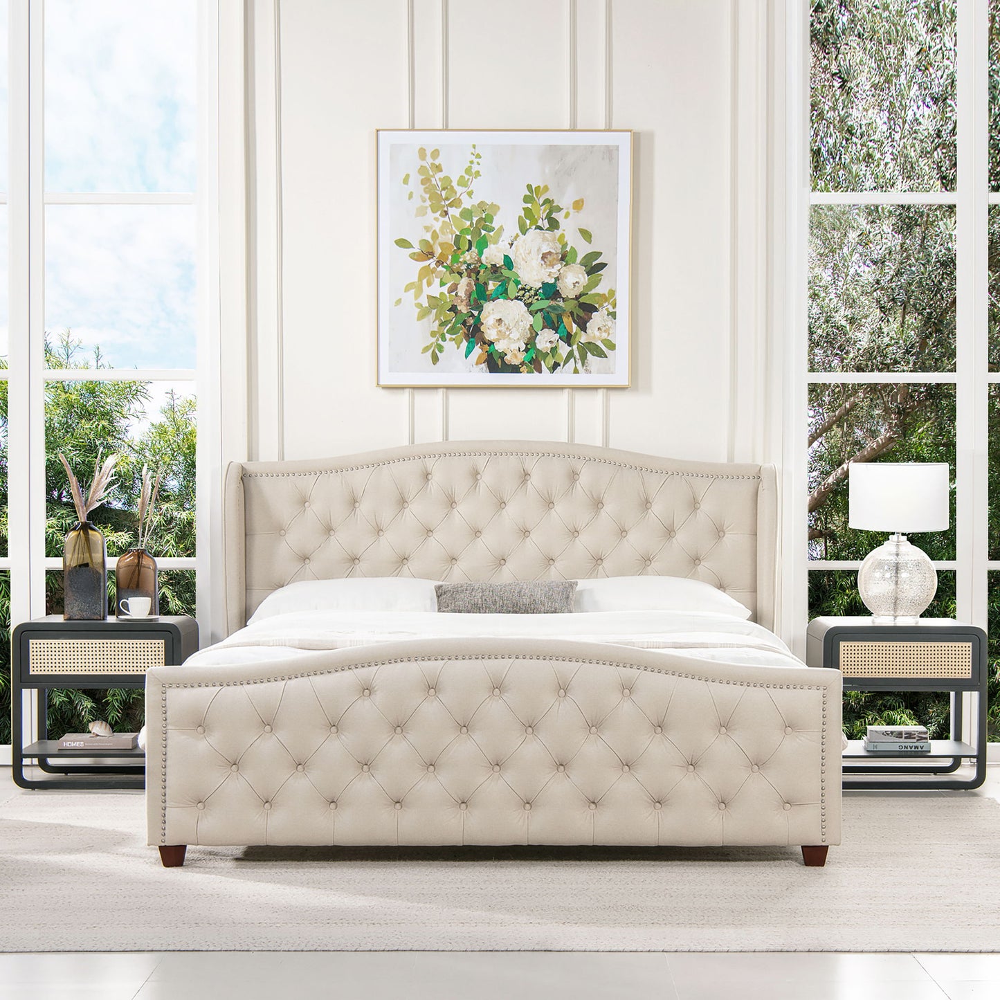 Fontana - Handcrafted Wingback Upholstered Platform Bed Frame - The Sleep Loft - Online Mattress Showroom NYC