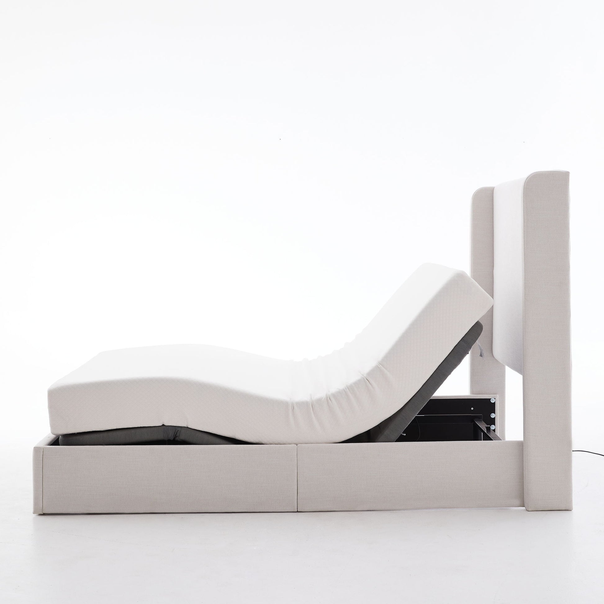 Caron - Queen Size Upholstered Wingback Bed With Adjustable Base Bundle Set - Ivory - The Sleep Loft - Online Mattress Showroom NYC