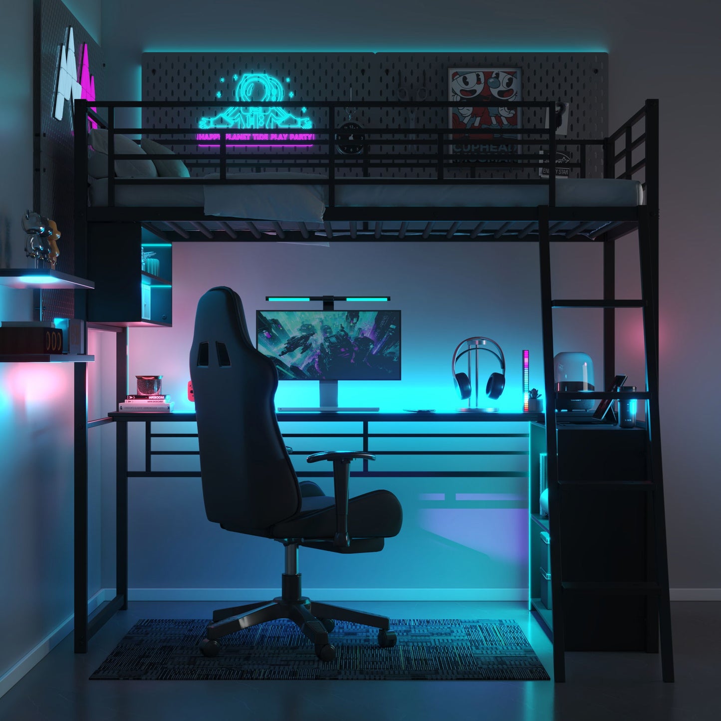 Loft Bed With LED Desk And 4 Storage Shelves - The Sleep Loft - Online Mattress Showroom NYC