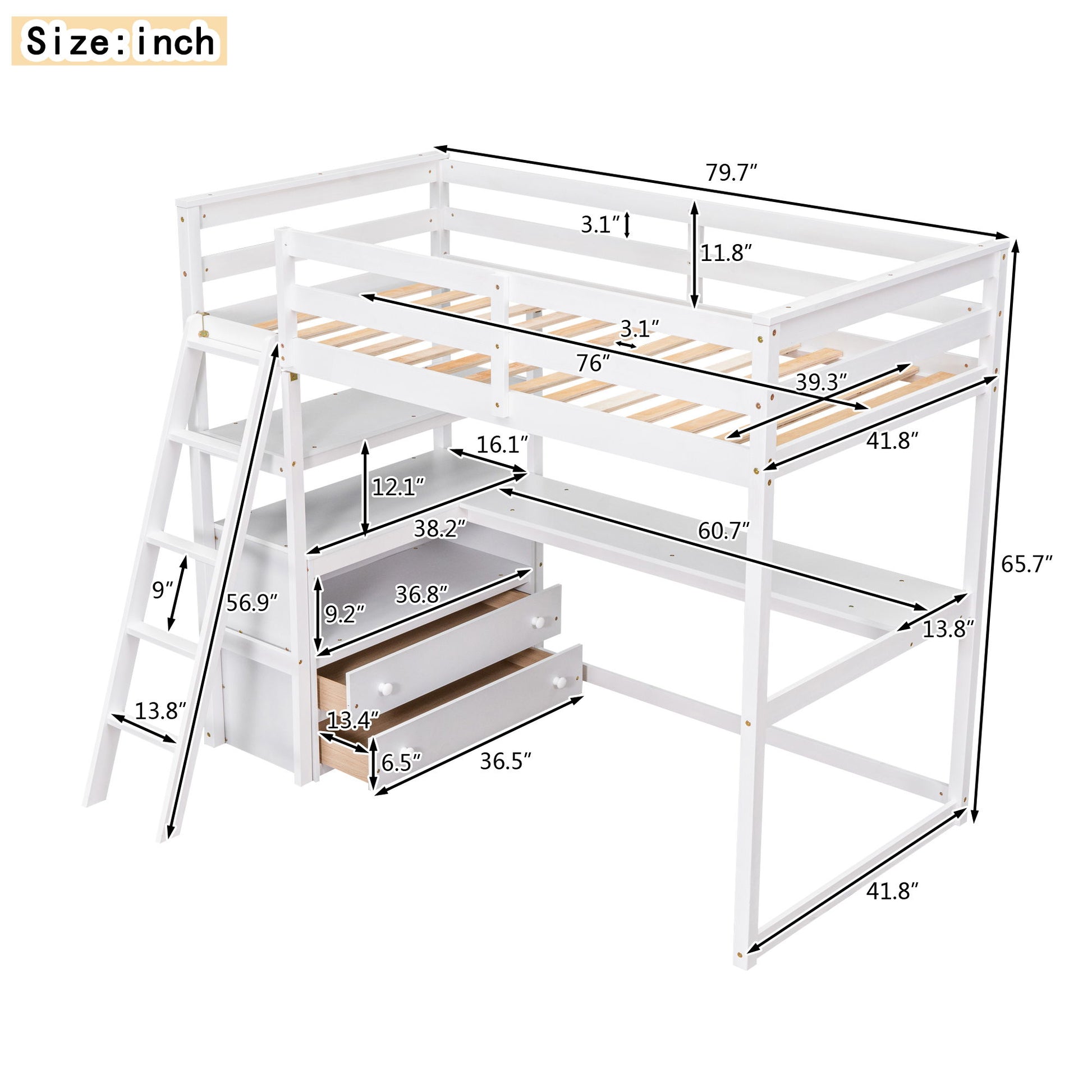 Modern Loft Bed With Built In Desk, Shelves, And 2 Drawers - The Sleep Loft - Online Mattress Showroom NYC