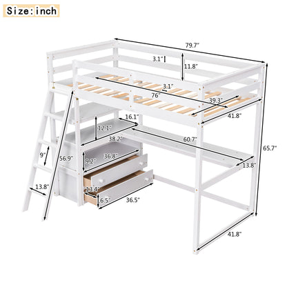Modern Loft Bed With Built In Desk, Shelves, And 2 Drawers - The Sleep Loft - Online Mattress Showroom NYC
