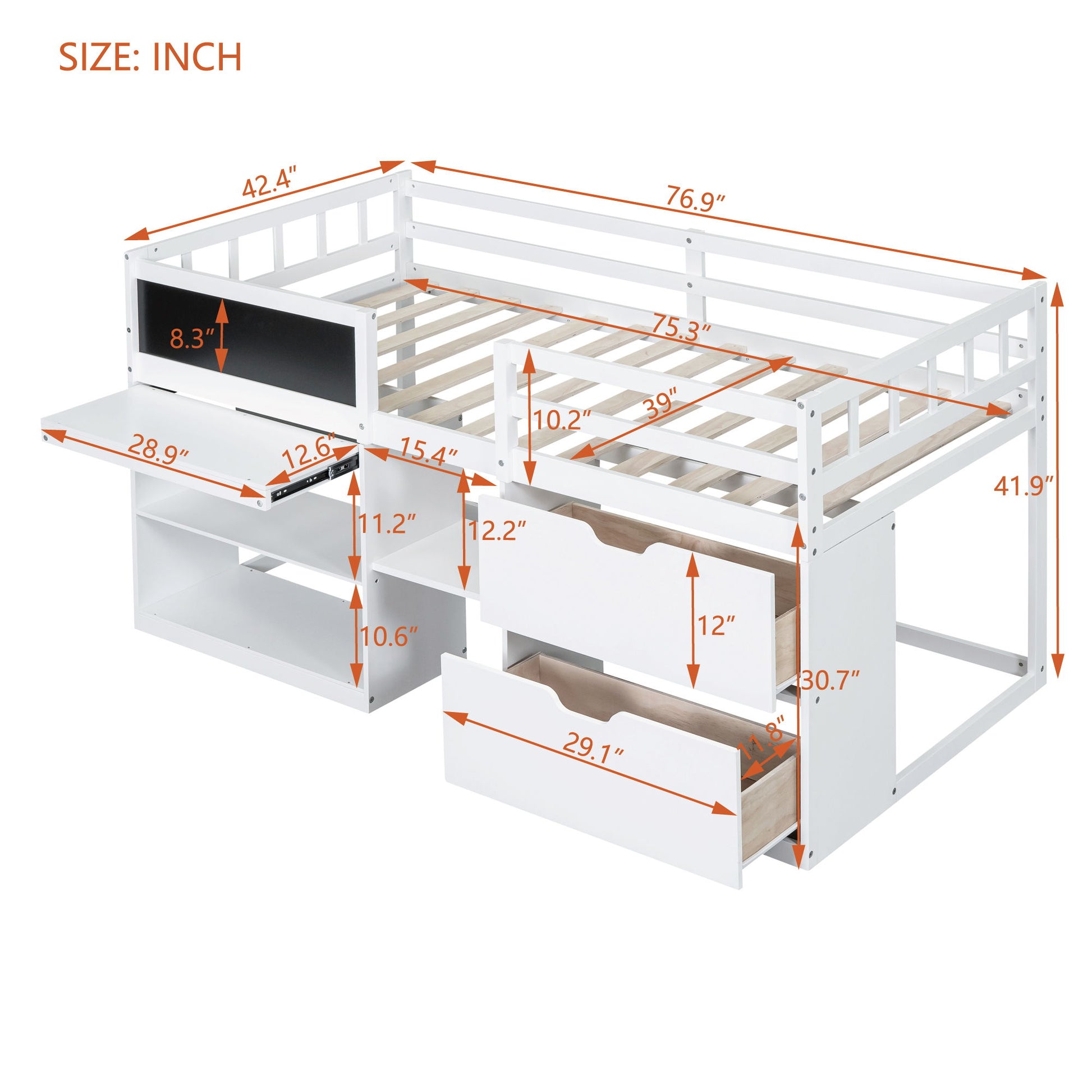 Low Loft Bed With Rolling Desk, Shelf And Drawers - The Sleep Loft - Online Mattress Showroom NYC