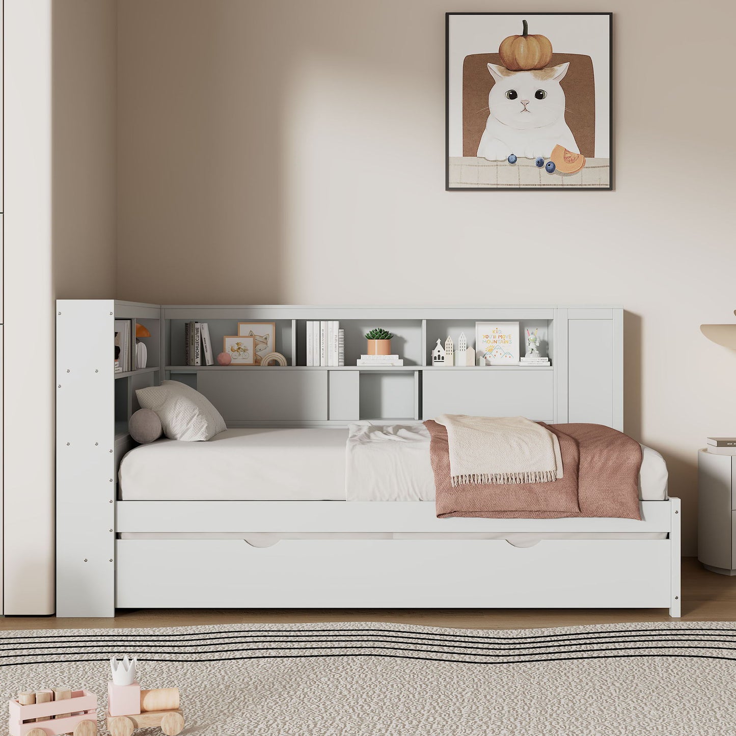 Daybed With Storage Shelves, USB Charging, And Trundle Bed - The Sleep Loft - Online Mattress Showroom NYC