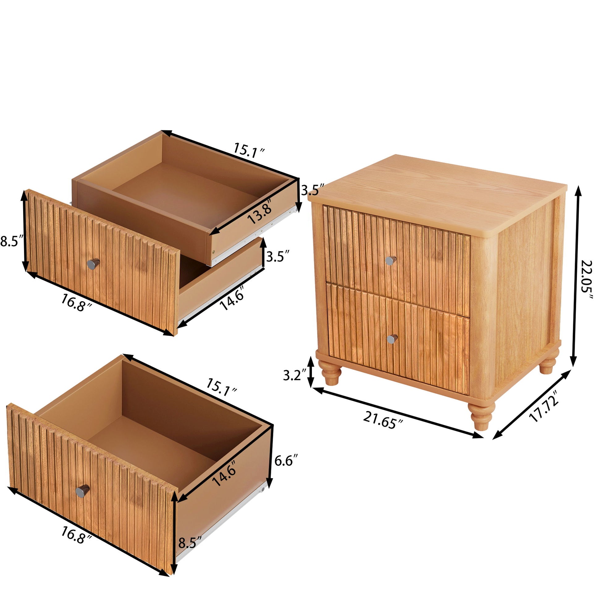 Modern Fluted Nightstand With 3 Drawers - The Sleep Loft - Online Mattress Showroom NYC
