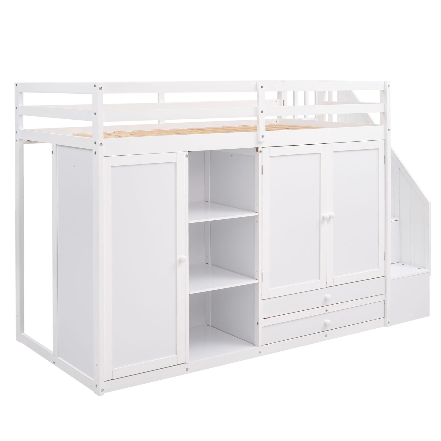Loft Bed With 3 Shelves, 2 Wardrobes, 2 Drawers, Ladder Storage - The Sleep Loft - Online Mattress Showroom NYC