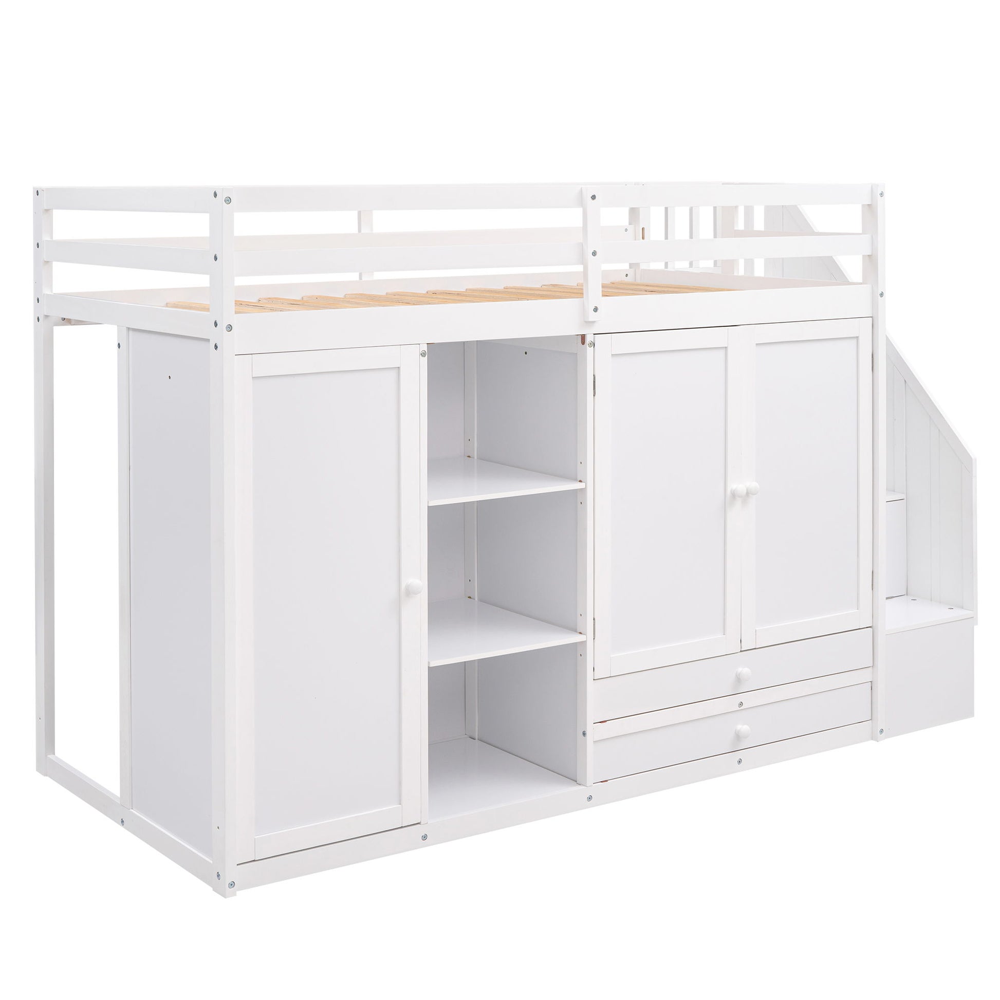 Loft Bed With 3 Shelves, 2 Wardrobes, 2 Drawers, Ladder Storage - The Sleep Loft - Online Mattress Showroom NYC