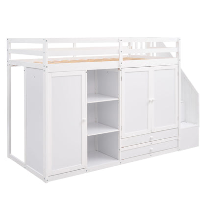 Loft Bed With 3 Shelves, 2 Wardrobes, 2 Drawers, Ladder Storage - The Sleep Loft - Online Mattress Showroom NYC