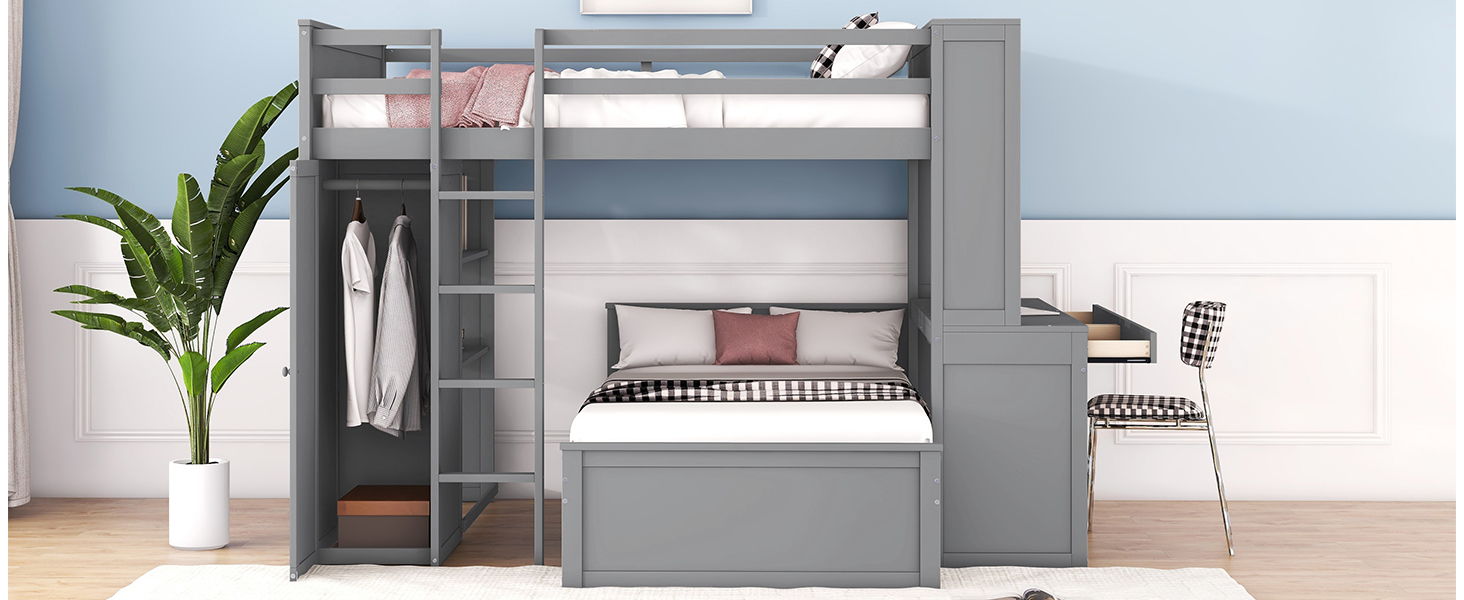 Loft Bed With A Twin Size Standalone Bed, Shelves, Desk, And Wardrobe - The Sleep Loft - Online Mattress Showroom NYC