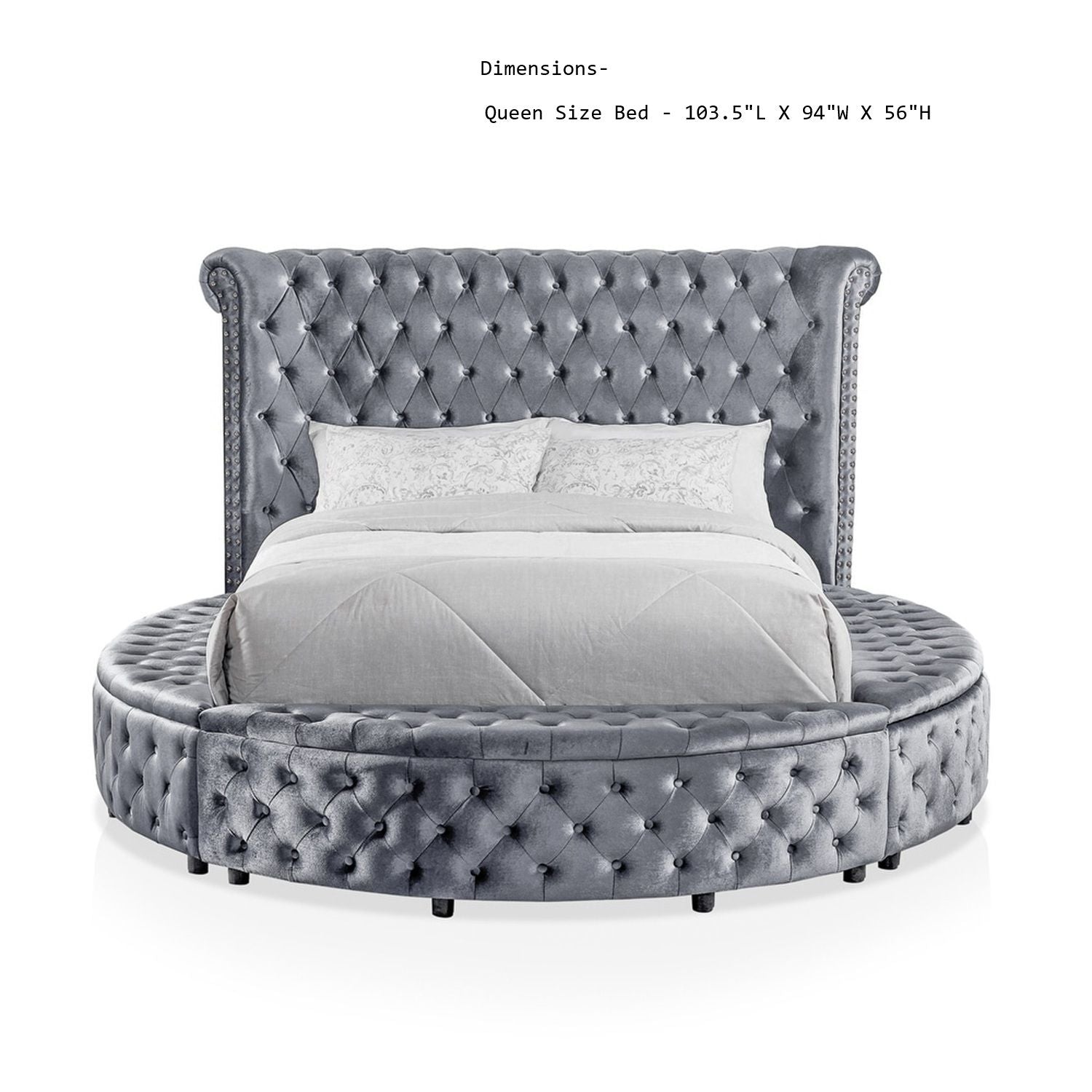 Glam Button Tufted Wingback Round Bed With Storage And USB Ports - The Sleep Loft - Online Mattress Showroom NYC