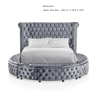Glam Button Tufted Wingback Round Bed With Storage And USB Ports - The Sleep Loft - Online Mattress Showroom NYC