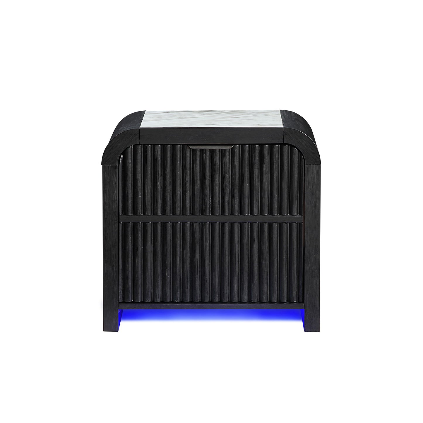 Beverly - Nightstand With Cooler And Speaker, LED Light, Rounded Sides - Black White - The Sleep Loft - Online Mattress Showroom NYC