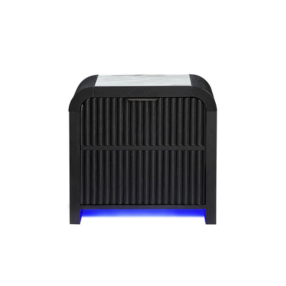 Beverly - Nightstand With Cooler And Speaker, LED Light, Rounded Sides - Black White - The Sleep Loft - Online Mattress Showroom NYC