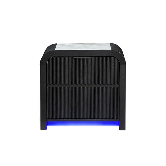 Beverly - Nightstand With Cooler And Speaker, LED Light, Rounded Sides - Black White - The Sleep Loft - Online Mattress Showroom NYC