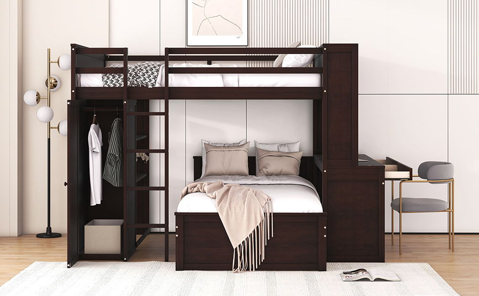Loft Bed With A Twin Size Standalone Bed, Shelves, Desk, And Wardrobe - The Sleep Loft - Online Mattress Showroom NYC
