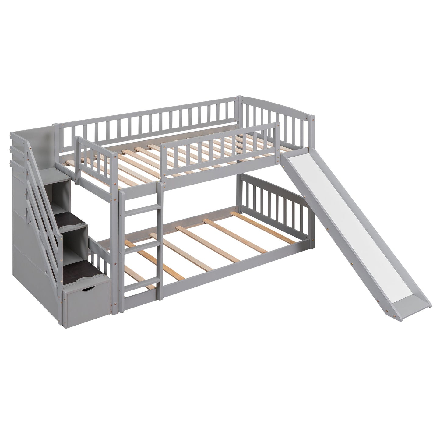 Twin Over Twin Bunk Stairway Bed With 2 Drawers And Slide - Gray - The Sleep Loft - Online Mattress Showroom NYC