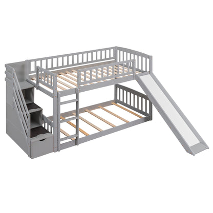 Twin Over Twin Bunk Stairway Bed With 2 Drawers And Slide - Gray - The Sleep Loft - Online Mattress Showroom NYC