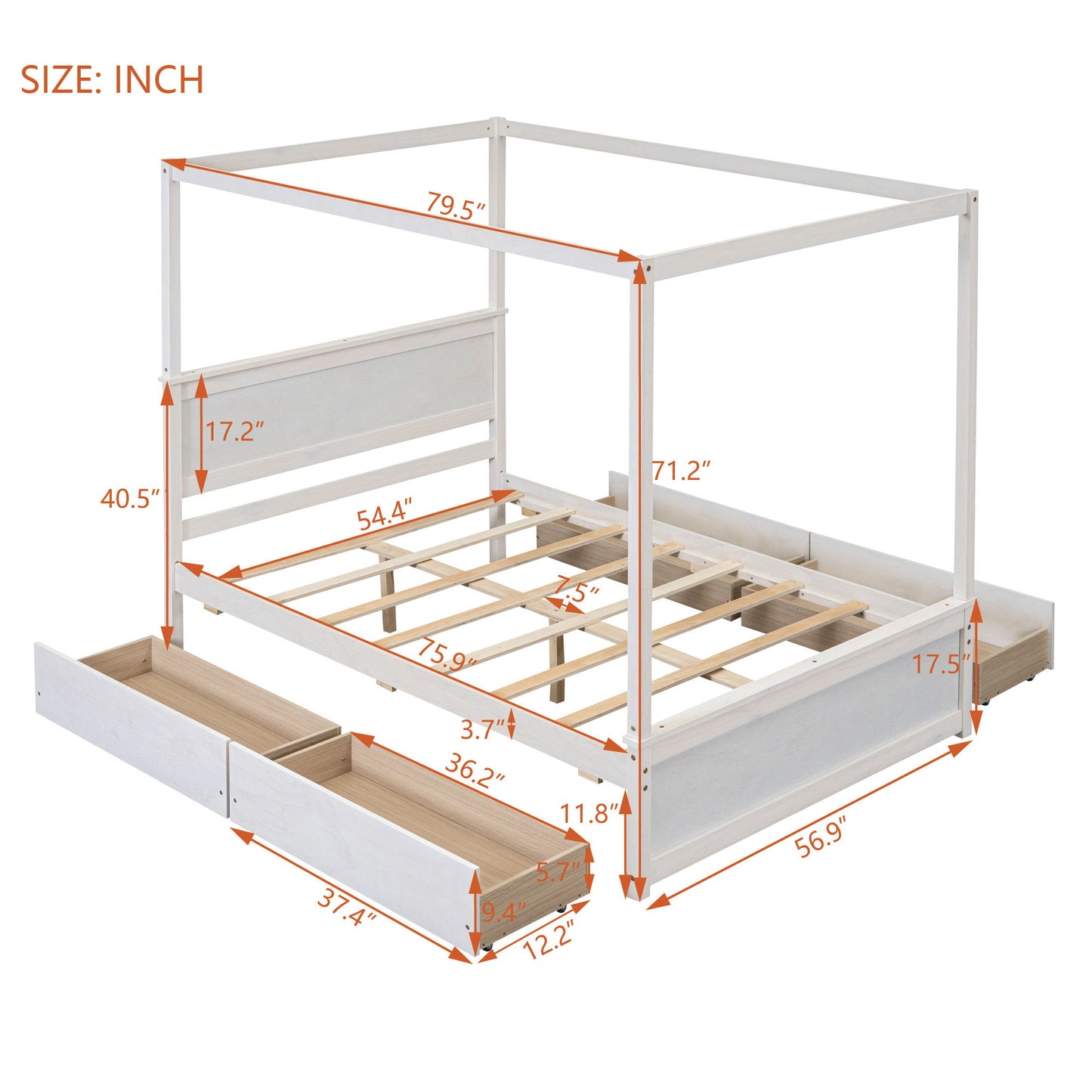 Canopy Platform Bed With Drawers, Support Slats, No Box Spring Needed - The Sleep Loft - Online Mattress Showroom NYC