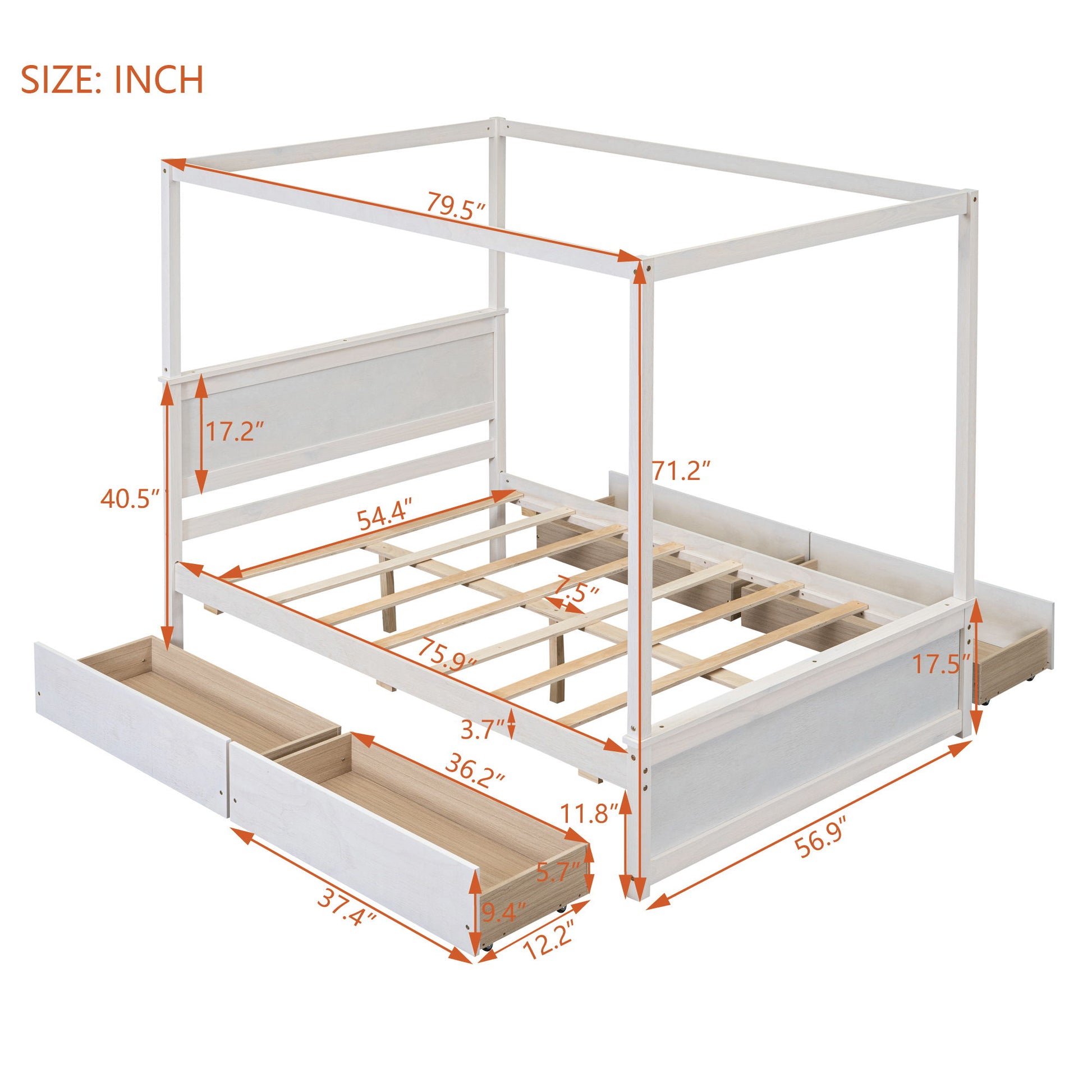 Canopy Platform Bed With Drawers, Support Slats, No Box Spring Needed - The Sleep Loft - Online Mattress Showroom NYC