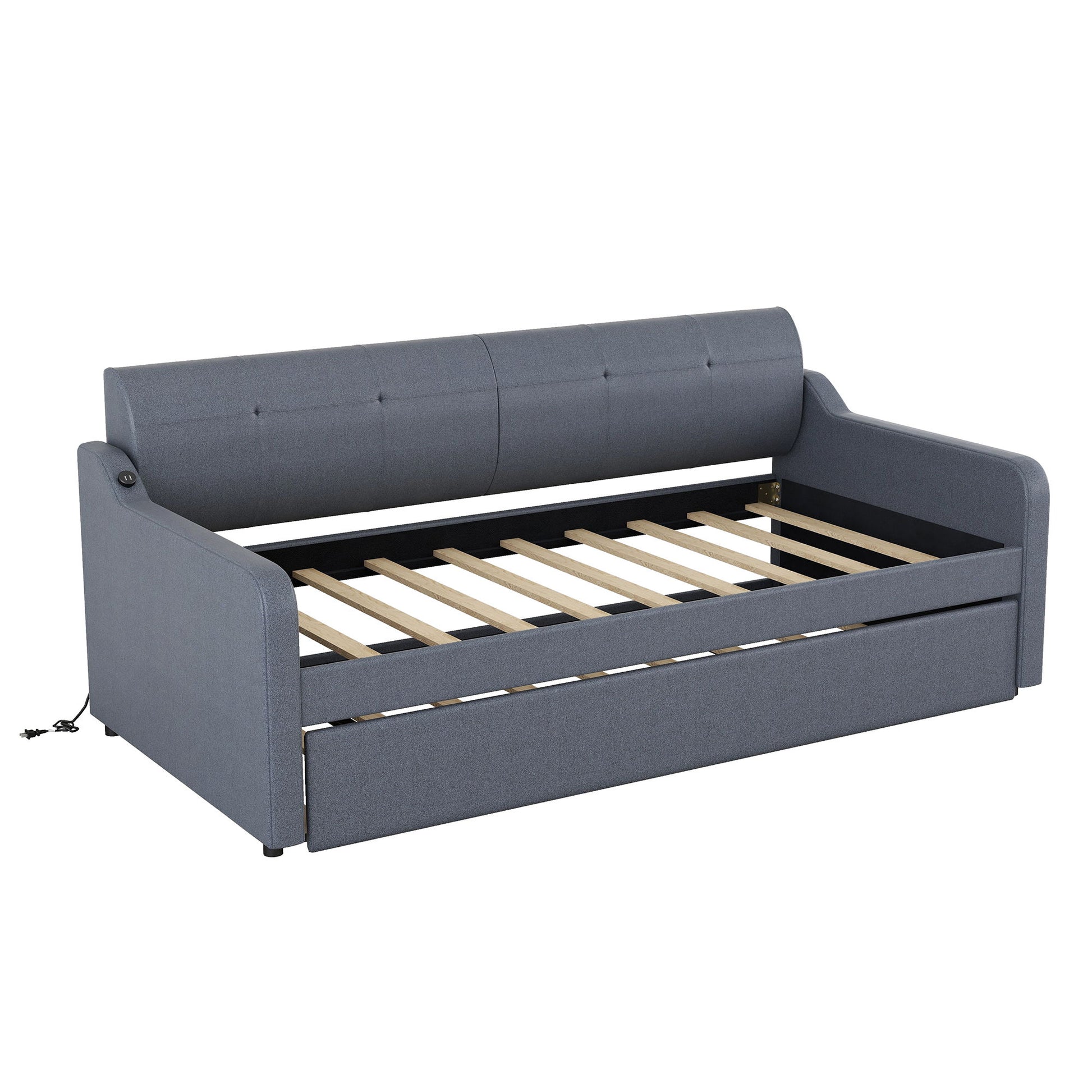 Upholstered Daybed With Trundle And USB Charging - The Sleep Loft - Online Mattress Showroom NYC