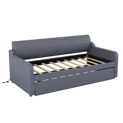 Upholstered Daybed With Trundle And USB Charging - The Sleep Loft - Online Mattress Showroom NYC