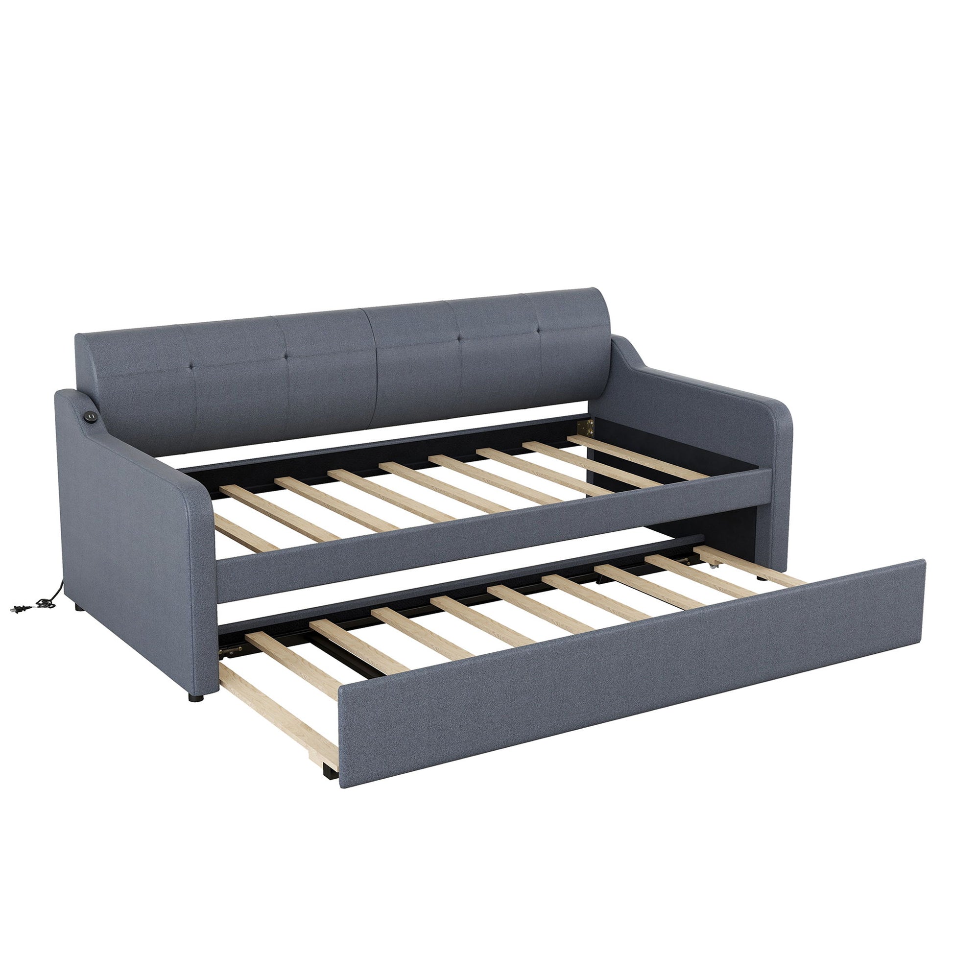 Upholstered Daybed With Trundle And USB Charging - The Sleep Loft - Online Mattress Showroom NYC