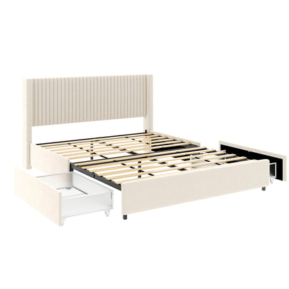 Anna - Upholstered Wingback Platform Bed With 4 Drawers Storage - The Sleep Loft - Online Mattress Showroom NYC