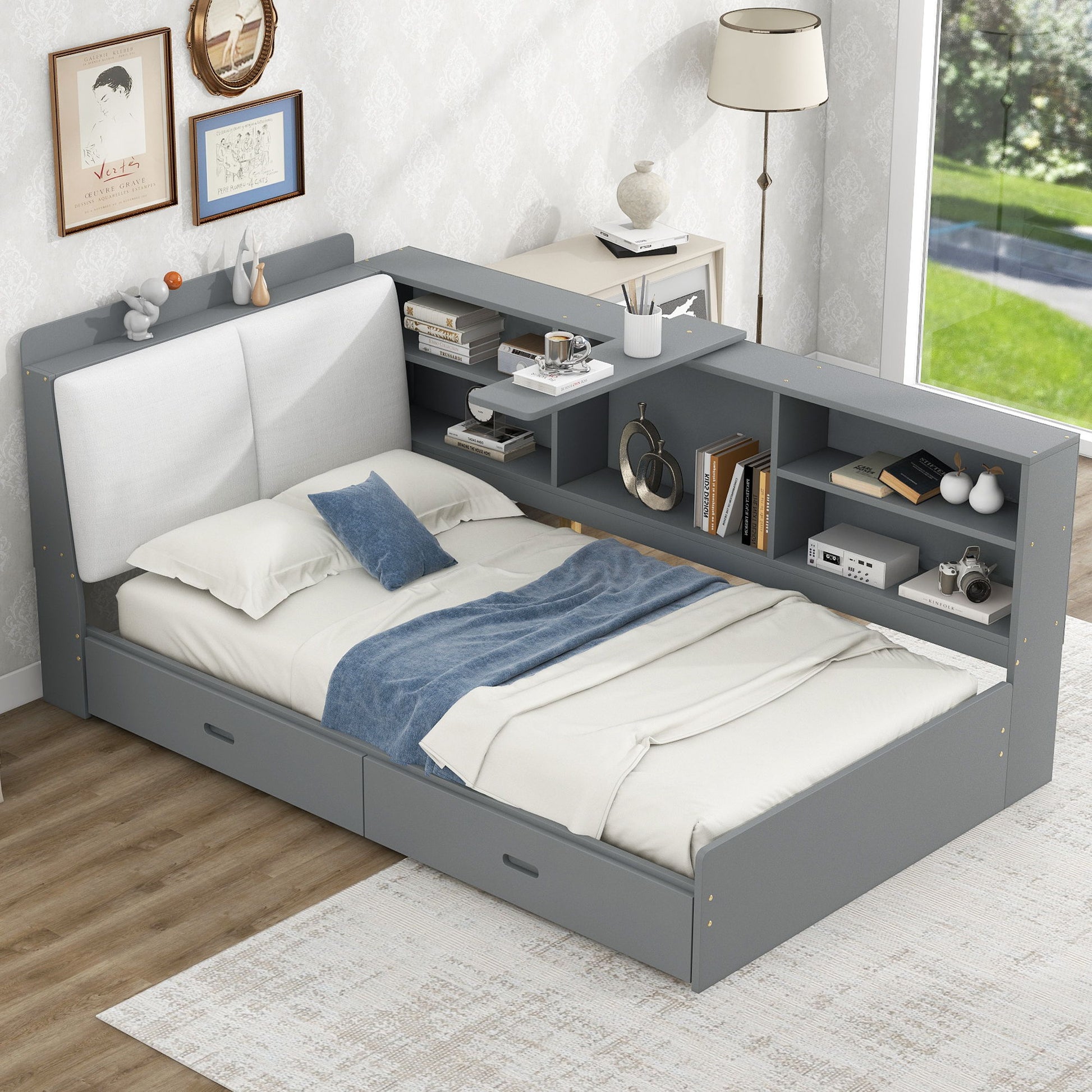 Platform Bed With Storage Headboard, Shelves And 2 Drawers - The Sleep Loft - Online Mattress Showroom NYC