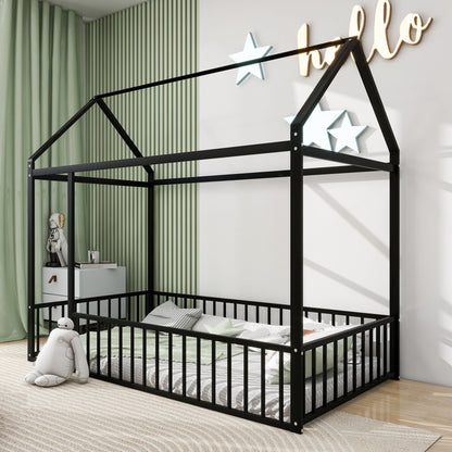 Metal Bed House Bed Frame With Fence - The Sleep Loft - Online Mattress Showroom NYC