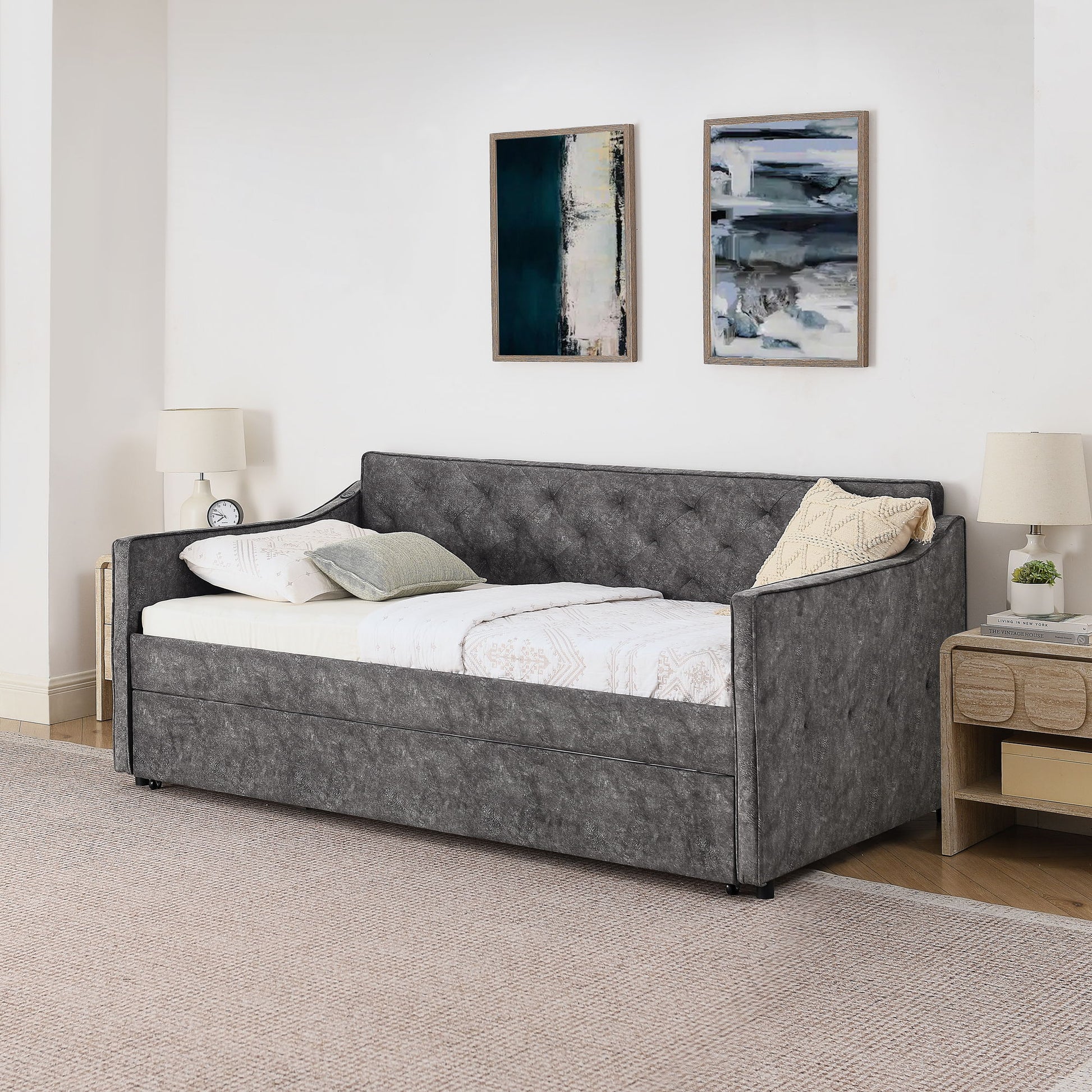 Daybed With Pop Up Trundle And USB Charging Armrest - The Sleep Loft - Online Mattress Showroom NYC