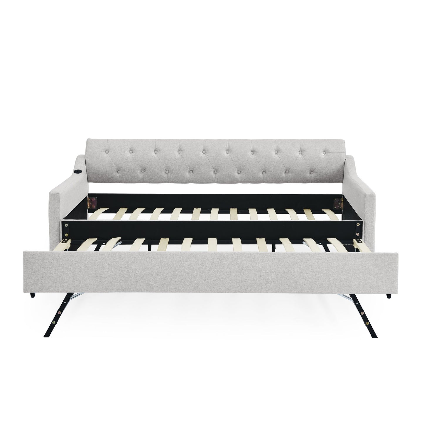Size Upholstered Daybed With Trundle And USB Charging Armrest - The Sleep Loft - Online Mattress Showroom NYC