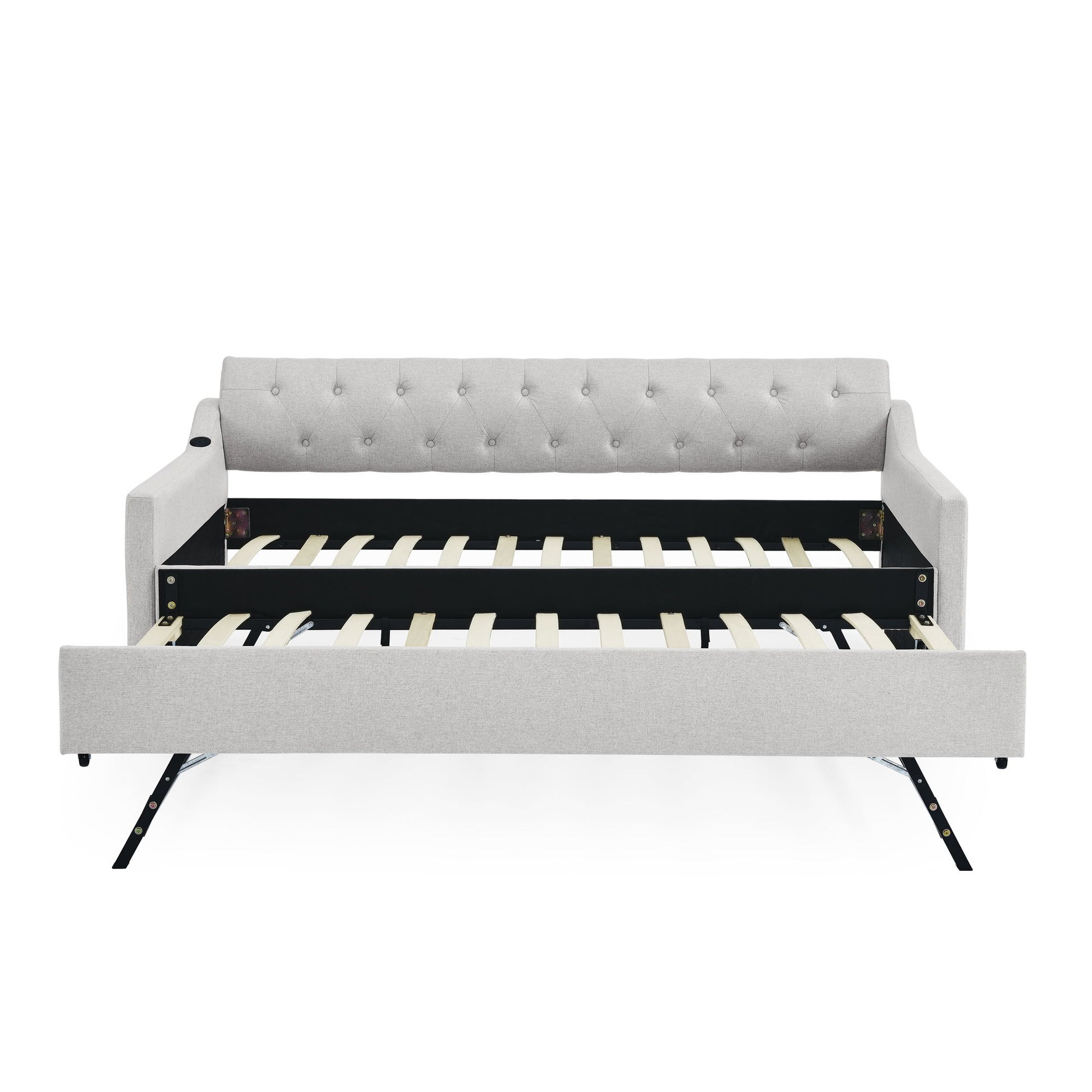 Size Upholstered Daybed With Trundle And USB Charging Armrest - The Sleep Loft - Online Mattress Showroom NYC
