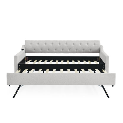 Size Upholstered Daybed With Trundle And USB Charging Armrest - The Sleep Loft - Online Mattress Showroom NYC