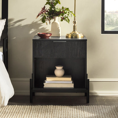 Modern Fluted Drawer Nightstand With Open Cubby Coastal - The Sleep Loft - Online Mattress Showroom NYC