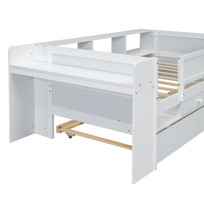 Twin Daybed With Drawers, Trundle, Headboard Storage, Study Desk, And USB Charging Station - White - The Sleep Loft - Online Mattress Showroom NYC