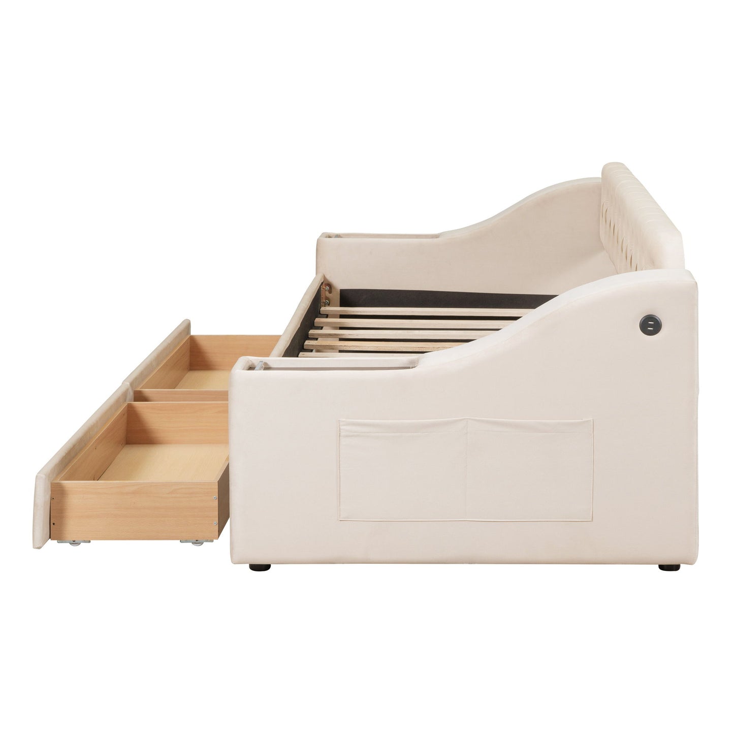 Upholstered Daybed With Storage Armrests And USB Port - The Sleep Loft - Online Mattress Showroom NYC