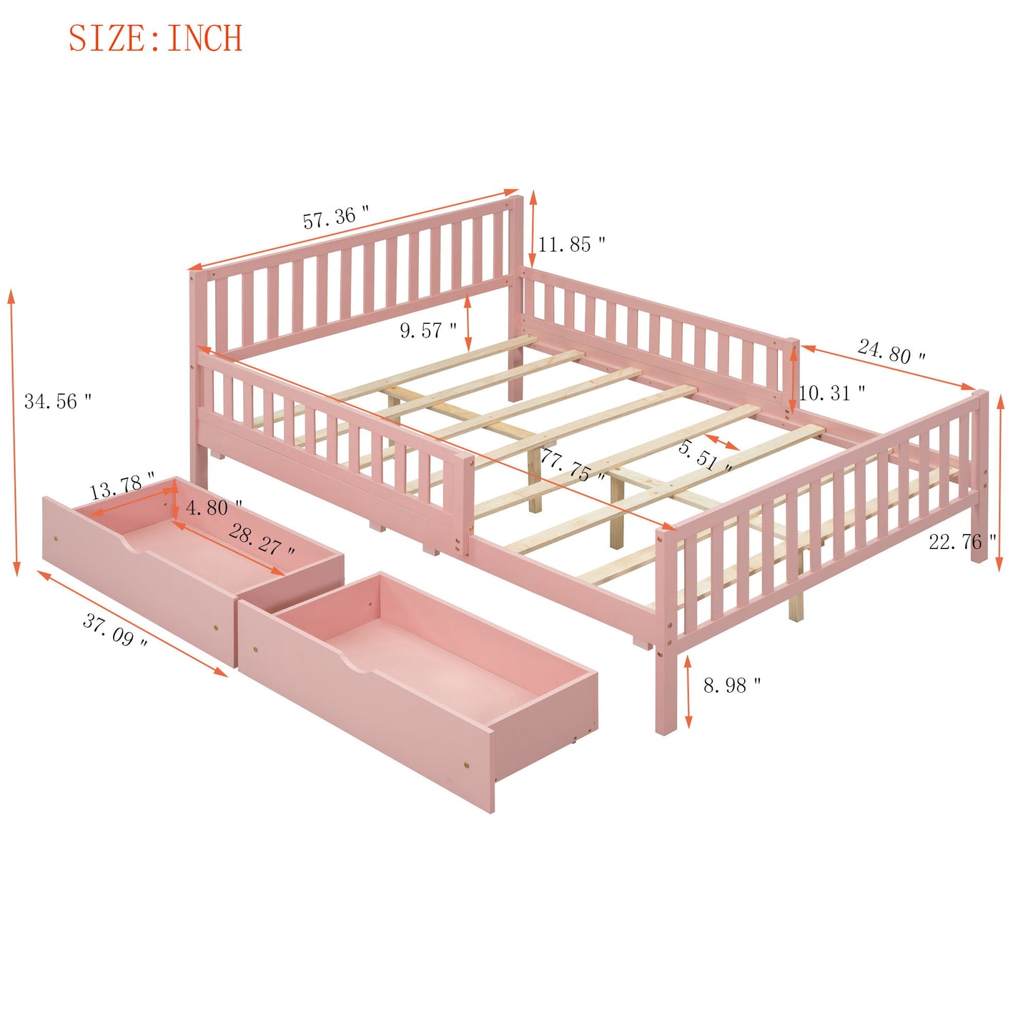 Platform Bed With Guardrails On Both Sides And 2 Storage Drawers - The Sleep Loft - Online Mattress Showroom NYC