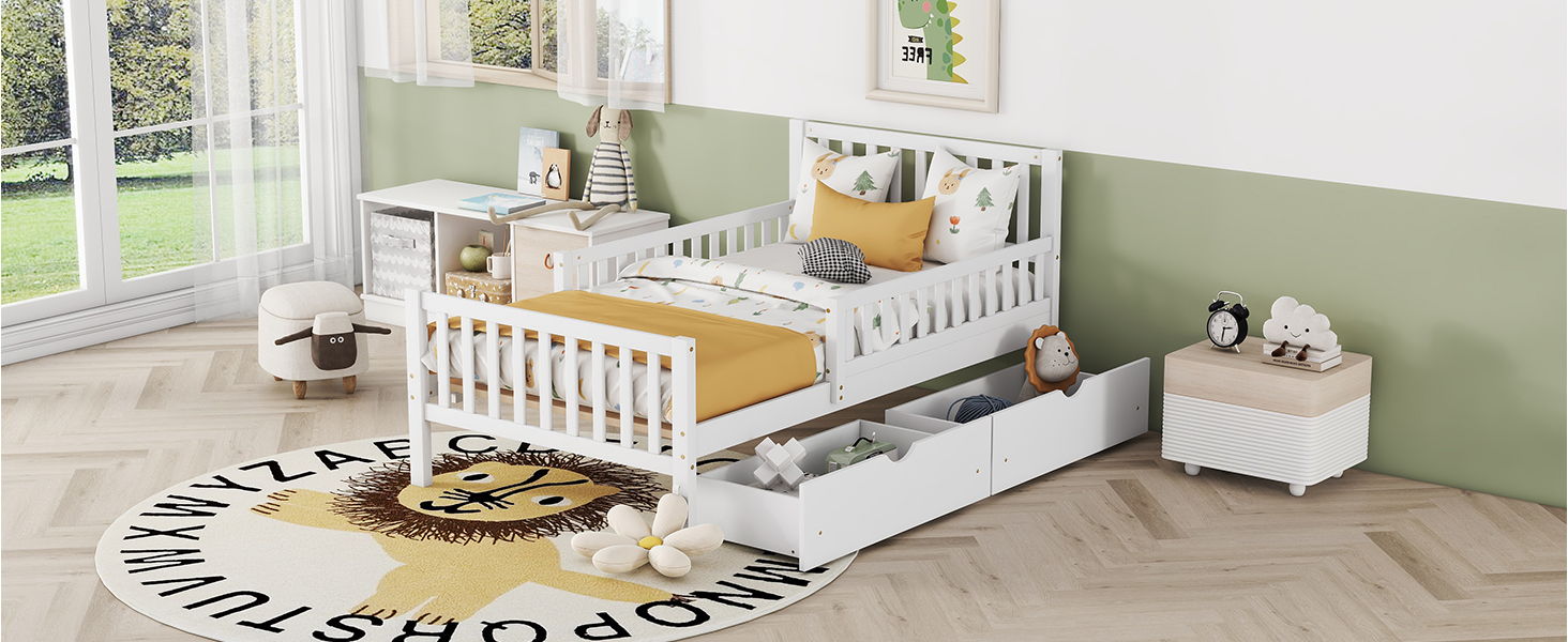 Platform Bed With Guardrails On Both Sides And 2 Storage Drawers - The Sleep Loft - Online Mattress Showroom NYC