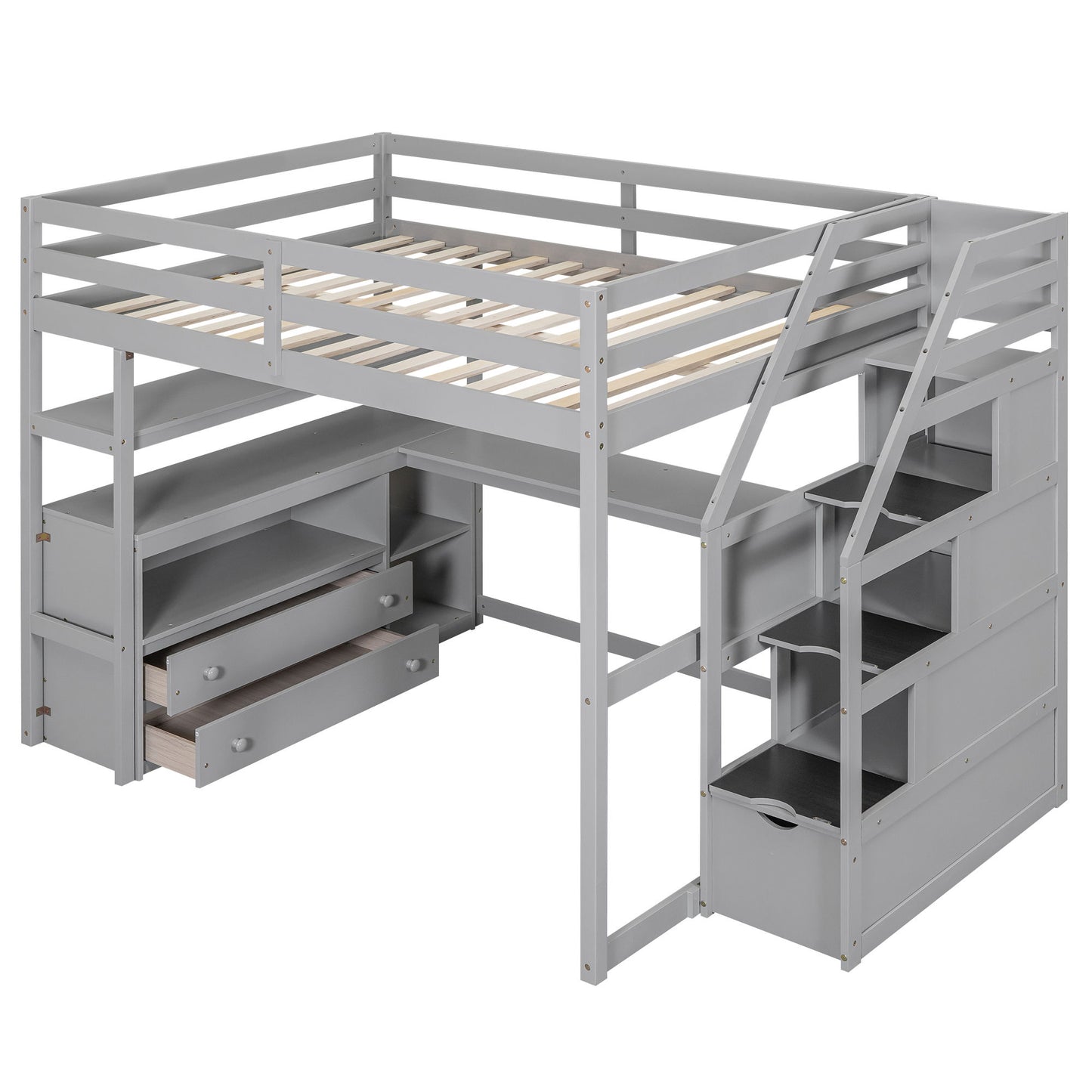Loft Bed With Desk, Shelves, 2 Drawers, Storage Staircase - The Sleep Loft - Online Mattress Showroom NYC