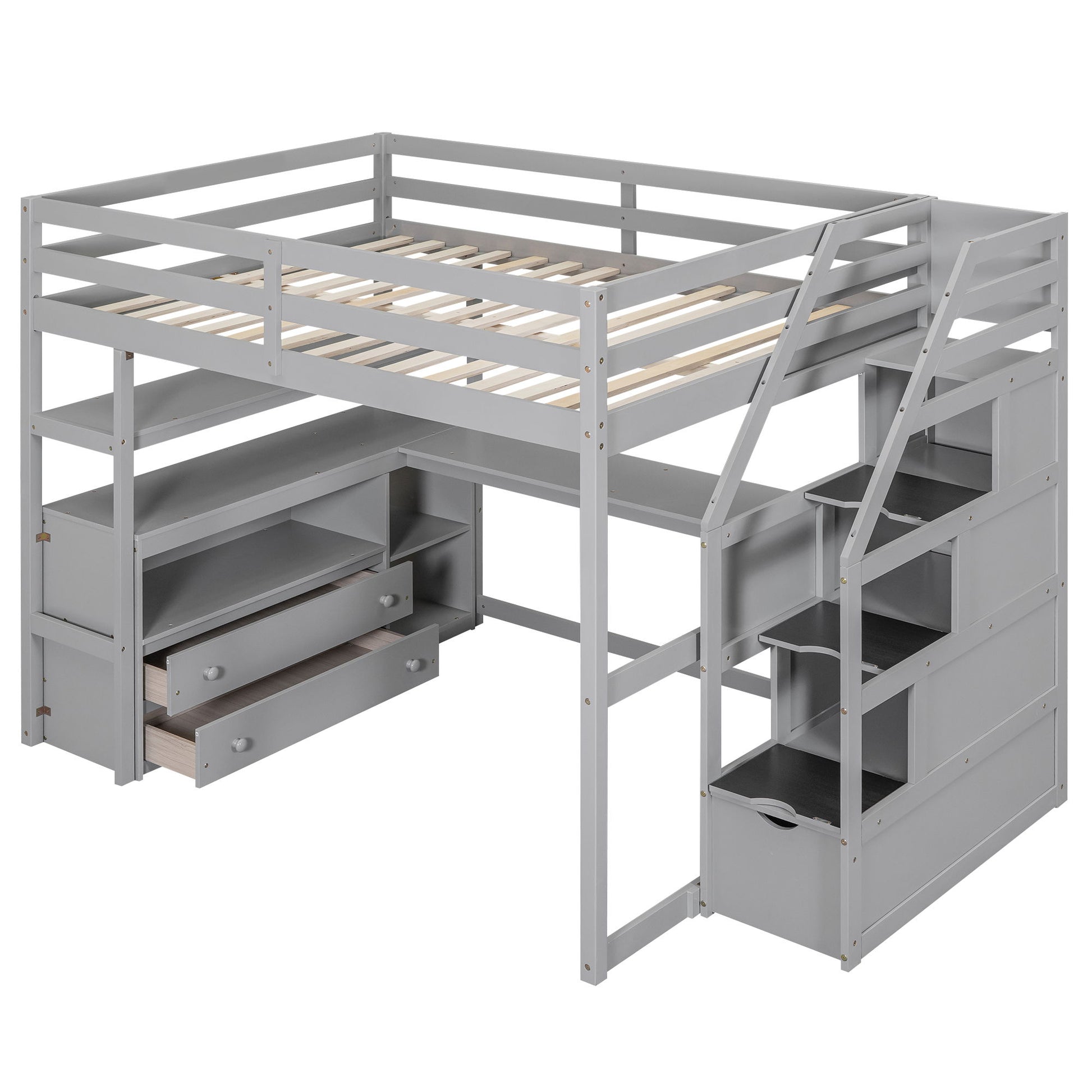 Loft Bed With Desk, Shelves, 2 Drawers, Storage Staircase - The Sleep Loft - Online Mattress Showroom NYC