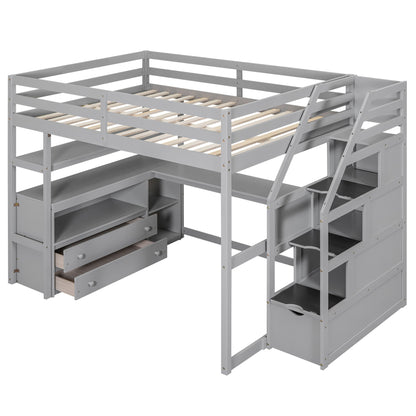 Loft Bed With Desk, Shelves, 2 Drawers, Storage Staircase - The Sleep Loft - Online Mattress Showroom NYC