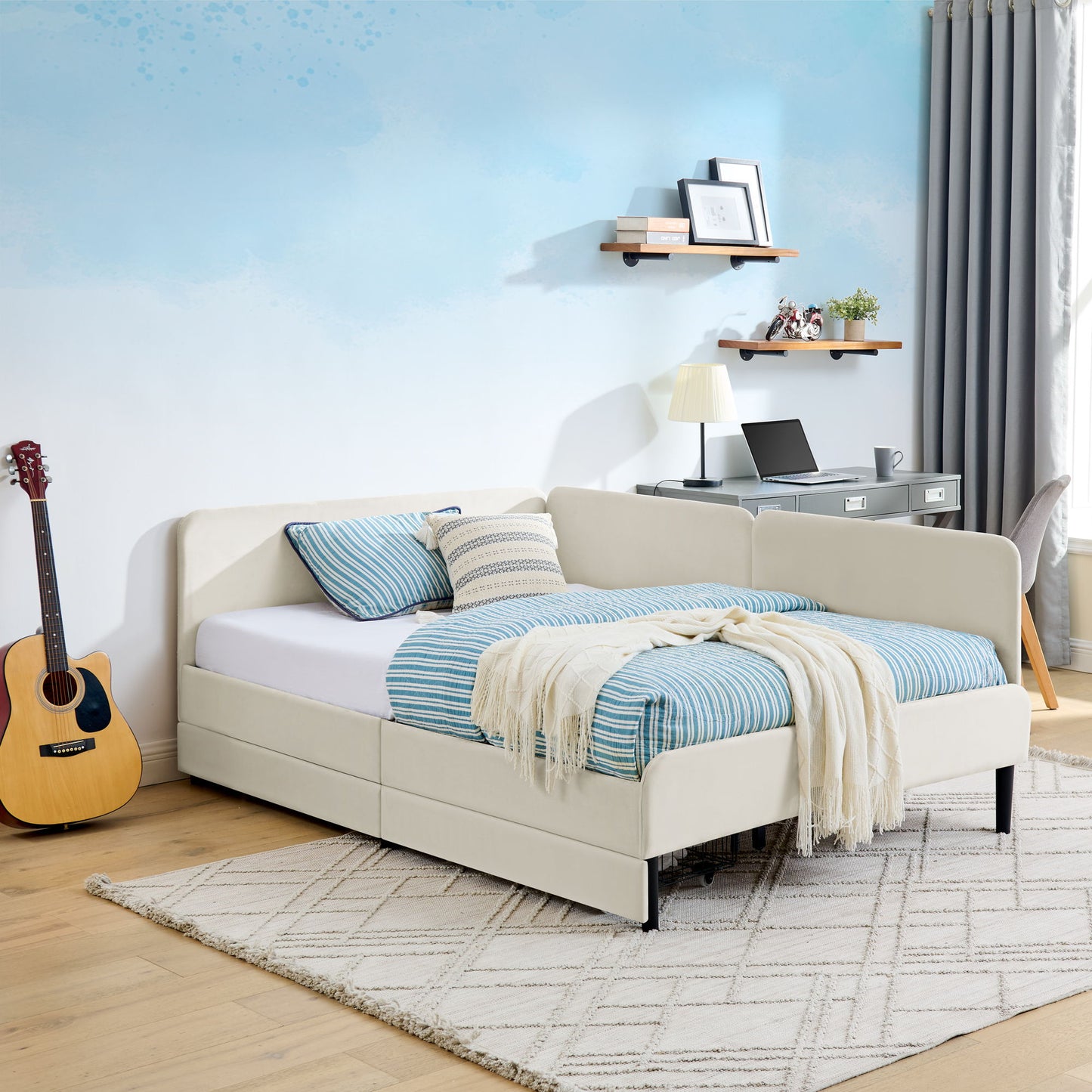 Upholstered Platform Bed Frame With 2 Storage Drawers And Adjustable Sofa Bed - The Sleep Loft - Online Mattress Showroom NYC