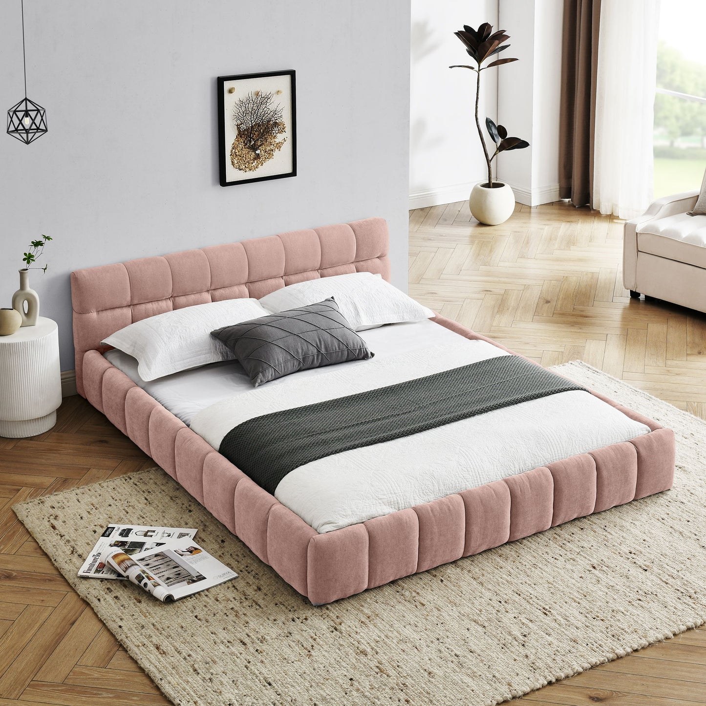 Modern Platform Bed Frame With Thick Fabric - The Sleep Loft - Online Mattress Showroom NYC