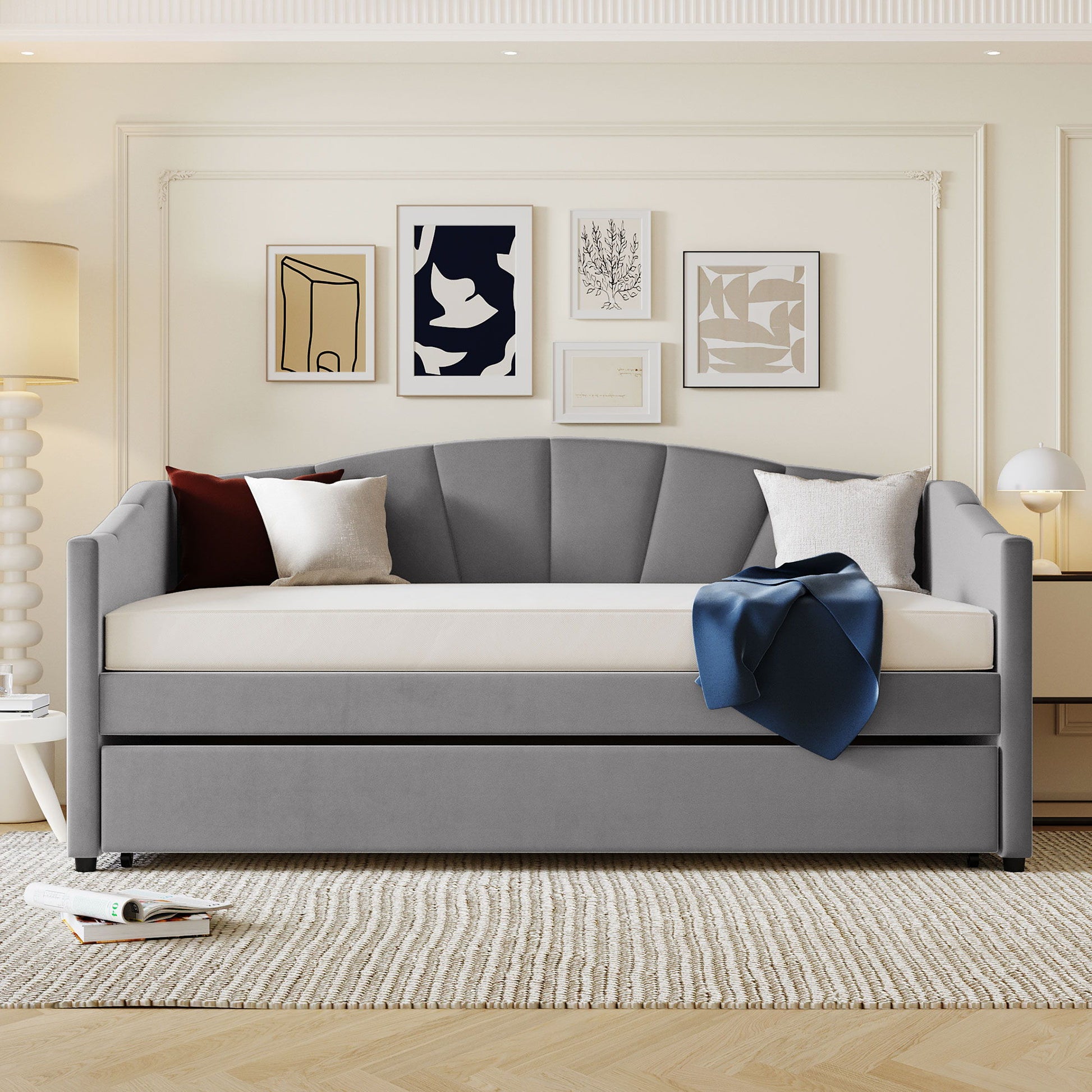 Upholstered Daybed Sofa Bed With Trundle Bed And Wood Slat - The Sleep Loft - Online Mattress Showroom NYC