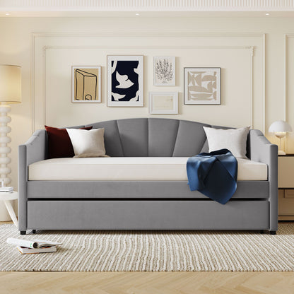 Upholstered Daybed Sofa Bed With Trundle Bed And Wood Slat - The Sleep Loft - Online Mattress Showroom NYC