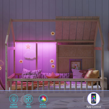House Floor Bed With 7 Color LED Light, Built In Bookshelf - The Sleep Loft - Online Mattress Showroom NYC