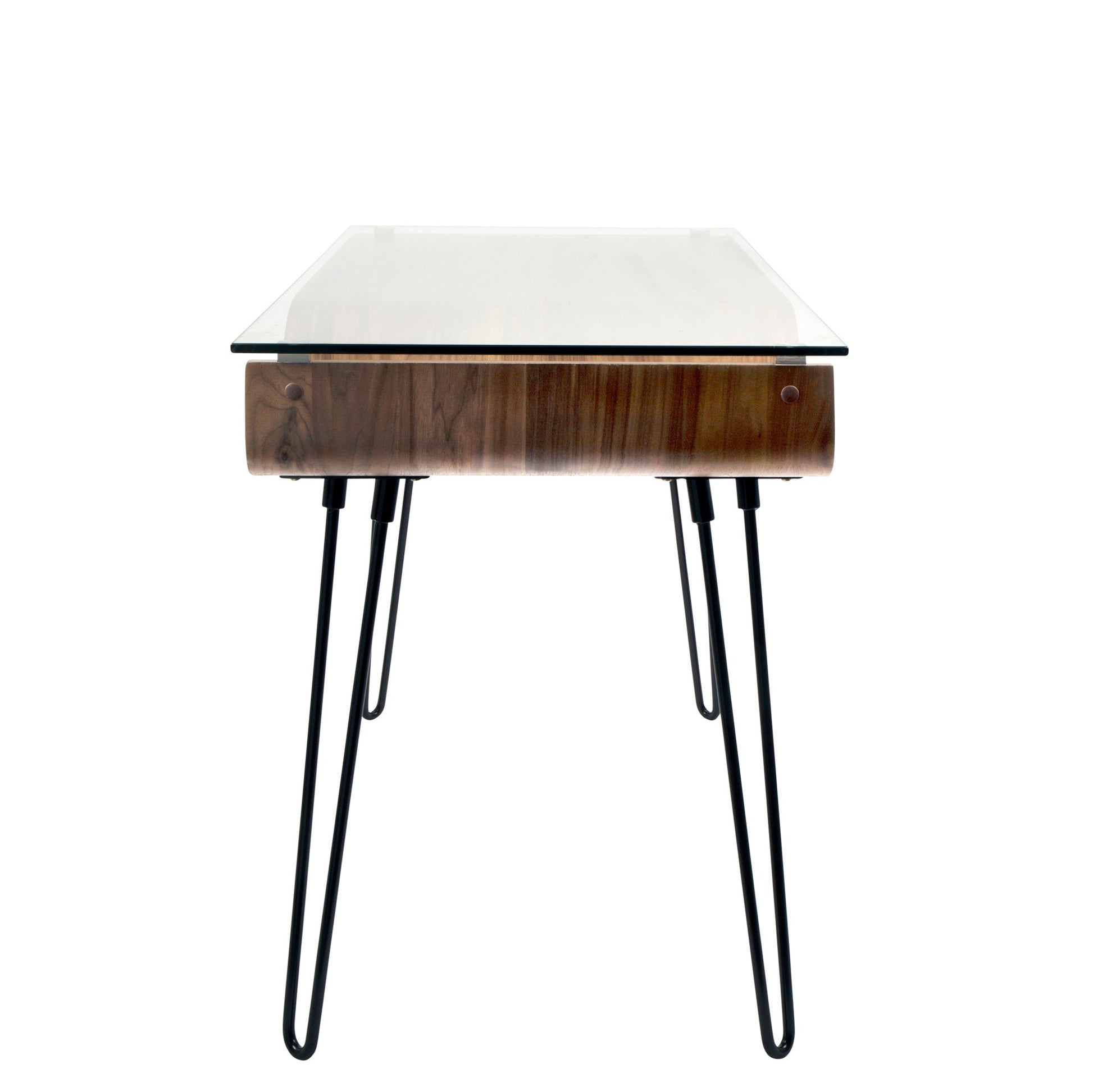 Avery - Mid-Century Modern Desk - Walnut / Clear / Black - The Sleep Loft - Online Mattress Showroom NYC