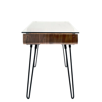 Avery - Mid-Century Modern Desk - Walnut / Clear / Black - The Sleep Loft - Online Mattress Showroom NYC