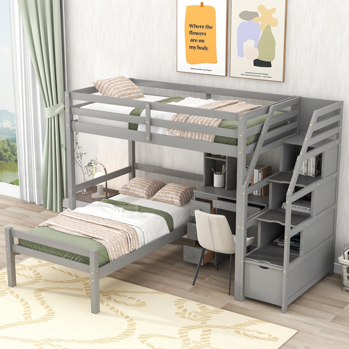 Loft Bed With Stand Alone Bed, Storage Staircase, Desk, Shelves, And Drawers - The Sleep Loft - Online Mattress Showroom NYC