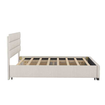 Queen Platform Bed With Twin Trundle And 2 Storage Drawers - Beige - The Sleep Loft - Online Mattress Showroom NYC